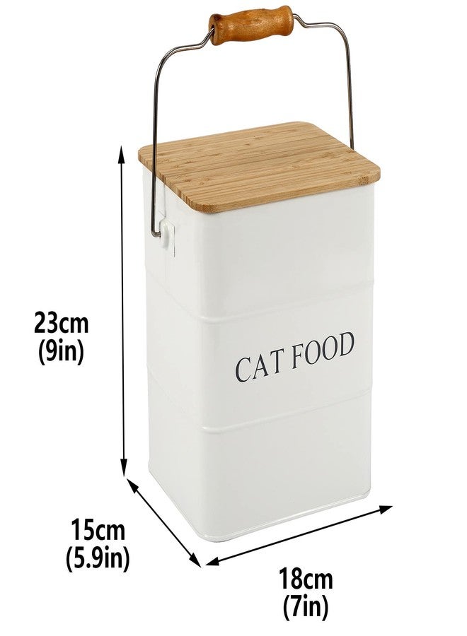 Morezi Cat Food Storage Container Storage bin with Wooden lid Scoop Included White Metal cat Food Container in Kitchen countertop - Image 2
